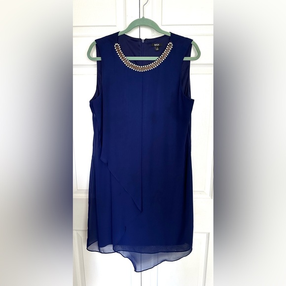 MSK Women's Dress Midnight Blue Size 12 Sheath with Rhinestone Collar - Picture 9 of 10
